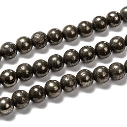 Chapelets de perles de pyrite naturelle , ronde, 6mm, Trou: 1mm, Environ 67 pcs/chapelet, 15.74 pouce