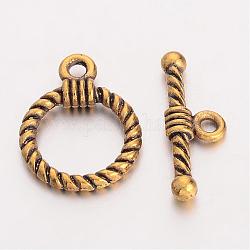 Aleación de estilo tibetano toggle corchetes, Sin cadmio y níque y plomo, anillo, oro antiguo, anillo: 19x14x3 mm, agujero: 2 mm, bar: 20x8x3 mm, agujero: 2 mm