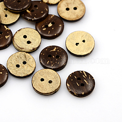 Кокосовое кнопки, 2-луночное, плоско-круглые, кокосового коричневый, 15x3 мм, отверстие : 2 мм