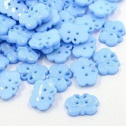 Acryl knöpfe, 2-Loch, gefärbt, Schmetterling, Licht Himmel blau, 18x14x3 mm, Bohrung: 1 mm