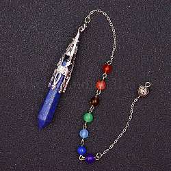Péndulos de radiestesia con punta de bala de lapislázuli natural y piedras preciosas mixtas, joyas temáticas de chakra yoga para exhibir en el hogar, 300mm
