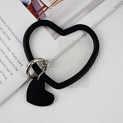 Telefon-Umhängeband mit Silikon-Herzschlaufe, Handschlaufe mit Schlüsselanhängerhalter aus Kunststoff und Legierung, Schwarz, 7.5x8.8x0.7 cm