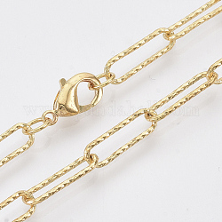 Fabricación de collar de cadena de clip de papel con textura de latón, con cierre de langosta, real 18k chapado en oro, 24.01 pulgada (61 cm)), link: 14.5x4.5x1 mm