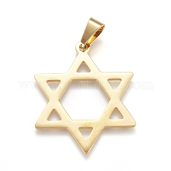Religione tema 304 pendenti in acciaio inossidabile, Ciondoli di grandi dimensioni, per gli ebrei, Stella di David, oro, 38x30x1mm, Foro: 9 mm