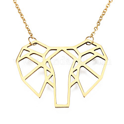201 Stainless Steel Origami Pendant Necklaces, with Cable Chains, Elephant, Golden, 17.5 inch(44.5cm), 2mm, Elephant: 29.5x36x1mm