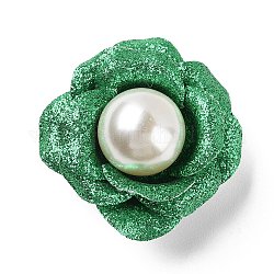 Broche de imitación de cuero con purpurina floral y broche de perlas de plástico, Alfiler de hierro en tono platino para bolsas de ropa., verde, 43~46x43~44x29mm