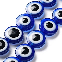 Brins de perles imitation résine au chalumeau, rond et plat avec des mauvais œil, bleu foncé, 20x9mm, Trou: 1.4mm, Environ 20 pcs/chapelet, 15.94 pouce (40.5 cm)