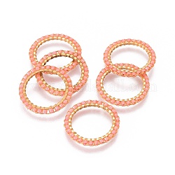 Miyuki & toho perles de rocaille japonaises faites à la main, avec anneau connecteurs en 304 acier inoxydable plaqué or, motif de tissage, Anneau / cercle, saumon clair, 18~19x1.7mm, diamètre intérieur: 14 mm