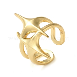 Brass Open Cuff Ring, Star, Real 16K Gold Plated, Inner Diameter: 19mm