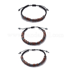 3pcs 3 bracelets empilables de style morse, Bracelets de perles tressées en bois d'érable naturel et hématite synthétique pour hommes femmes, brun coco, diamètre intérieur: 1-3/4~3 pouce (4.5~7.5 cm), 1pc / style