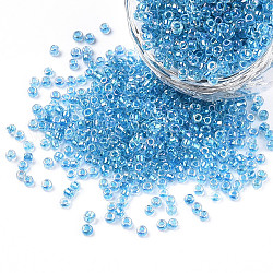12/0 perles de rocaille en verre, intérieur couleurs, trou rond, ronde, couleurs transparentes arc, Dodger bleu, 12/0, 2~2.5x1.5~2mm, Trou: 0.8mm, environ 30000 pcs / sachet 