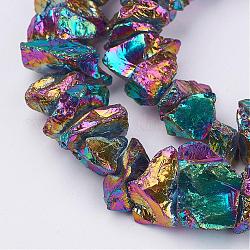 Гальванические природный кварц нитей кристалл бисера, самородки, с покрытием разноцветным, 10~24.5x5.5~16x2~23 мм, отверстие : 1 мм, около 54~64 шт / нитка, 15.1~15.9 дюйм