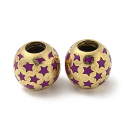 Латунь эмаль европейские шарики, бусины с большим отверстием, золотые, круглая со звездой, фиолетовые, 13x12 мм, отверстие : 5 мм