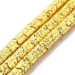 Гальванические бусины из натуральной лавы, колонка, с золотым покрытием, 8x6.5 мм, отверстие : 1.4 мм, около 60 шт / нитка, 15.35~15.75 дюйм (39~40 см)