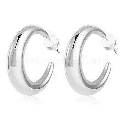 Crescent Moon Chunky Stud Earrings Half Hoop Earrings Open Oval Drop Earrings Teardrop Hoop Dangle Earrings Pull Through Hoop Earrings Statement Jewelry Gift for Women, Silver, 30x8x6.5mm, Pin: 0.8mm