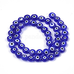 Handmade Evil Eye Lampwork Beads Strands, Flat Round, Blue, 7.5x3mm, Hole: 1mm, about 48pcs/strand, 13.7 inch~14.9 inch.
