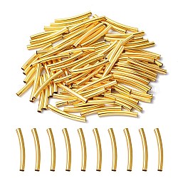 100Pcs Brass Tube Beads, Curved Tube, Golden, 25x3mm, Hole: 2mm