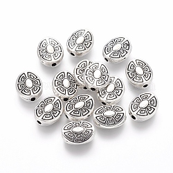 Tibetischer stil legierung perlen, Oval, Bleifrei und cadmium frei, Antik Silber Farbe, 11x9x4 mm, Bohrung: 2 mm