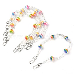 Chaînes de sac à main décoratives en perles de verre et de résine à rayures, fermoirs alliage pivotantes, couleur mixte, 41.5x1.55 cm