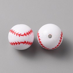 Sport Theme Opaque Resin Beads, Baseball, White, Red, 18mm, Hole: 2.4mm