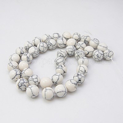 Kunsttürkisfarbenen Perlen Stränge, gefärbt, Runde, Blumenweiß, 4 mm, Bohrung: 1 mm, ca. 95 Stk. / Strang, 15.7 Zoll