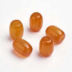 Agata naturale perle, scolpito con sutra del cuore buddista, tinti e riscaldato, barile, goldenrod, 13.5~14x10~10.5mm, Foro: 1 mm