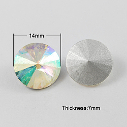 Diamante de imitación de cristal en punta, rhinestone del rivoli, espalda plateada, cono facetado, crystal ab, 14x7mm