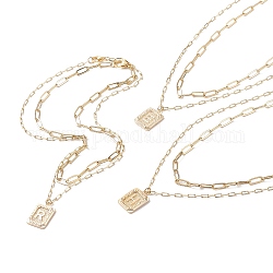 2 pièces rectangle en laiton de style 2 avec colliers pendentif lettre initiale, colliers de chaînes de trombones pour hommes femmes, or, 15.94 pouce (40.5 cm), 1pc / style