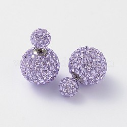 Doppie austriaci sfera di cristallo dell'orecchio borchie, con 925 spilla in argento sterling e componenti in ottone, 371 _violet, 6~12mm, ago :0.7mm