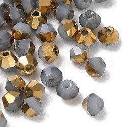 Galvanisierte Glasperlen, Halb Vergoldete, facettiert, Doppelkegel, lichtgrau, 4.5x4 mm, Bohrung: 1 mm, 500 Stück / Beutel
