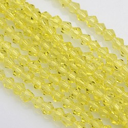 Perle di vetro bicono fili, sfaccettato, giallo, 4x4mm, Foro: 1 mm