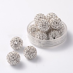 Perles de boule pavé disco , Perles de strass en argile polymère, ronde, cristal, pp17 (2.3~2.4mm), 6 rangs de strass, 12mm, Trou: 2mm
