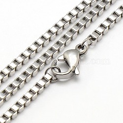 Trendy Men's 304 Stainless Steel Box Chain Necklaces, with Lobster Clasps, Stainless Steel Color, 17.7 inch(44.9cm), 1.9mm