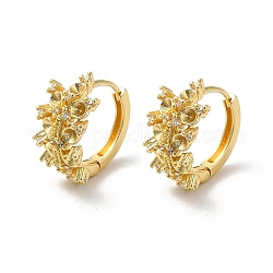 Rack Plating Brass Micro Pave Cubic Zirconia Hoop Earrings Finding, Earring Settings for Rhinestone, Cadmium Free & Lead Free, Long-Lasting Plated, Golden, 18x19x10mm, Pin: 0.9mm, Fit for 2mm Rhombus