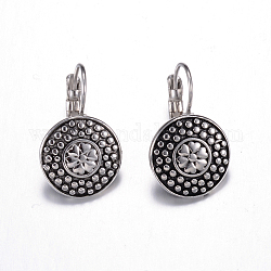 316 Surgical Stainless Steel Leverback Earrings, Hypoallergenic Earrings, Flat Round, Antique Silver, 23.5x14.5x10mm, pin: 1mm