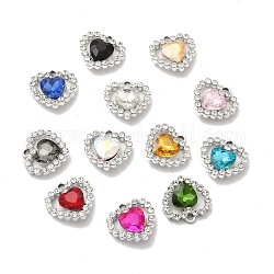 UV Plating Alloy Pendants, with Crystal Rhinestone and Glass, Platinum, Heart Charms, Mixed Color, 15x15.5x4.5mm, Hole: 2mm