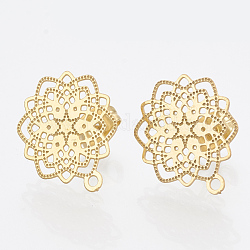 304 Stainless Steel Stud Earring Findings, with Loop, Flower, Golden, 17x14.5mm, Hole: 1mm, pin: 0.7mm