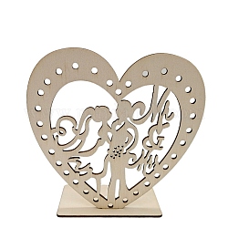Decoraciones de exhibición de tablero de densidad, día de San Valentín, regalo de ornamento, corazón con pareja y palabra mr & mrs, burlywood, 15x15x0.25 cm, ajuste: 9.7x5x0.25cm