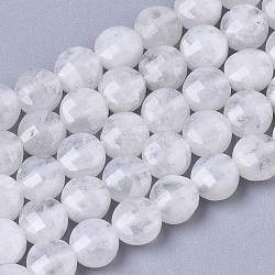 Brins de perles de pierre de lune arc-en-ciel naturel, plat rond, facette, 4x2.5mm, Trou: 0.7mm, Environ 100 pcs/chapelet, 15.35 pouce (39 cm)