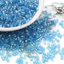 Transparente Farben aus Glas-Saatperlen, Sechseck (zwei Schnitte), Verdeck blau, 2x1.5 mm, Bohrung: 0.9 mm