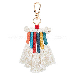 Porte-clés bohème à pampilles, porte-clés en coton tissé à la main, avec les accessoires en alliage de zinc, colorées, 17 cm