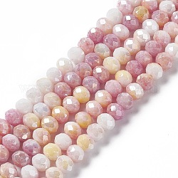 Fili di perle di vetro elettrolitico sfaccettato, ab colore placcato, abaco, rosso violaceo chiaro, 8~8.5x6.5mm, Foro: 1.4 mm, circa 66pcs/filo, 16.57 pollice (42.1 cm)