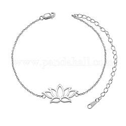 Bracelets à maillons en argent sterling plaqué rhodium shegrace, avec des chaînes câblées, lotus, platine, 925 pouce (6-3/4 cm)