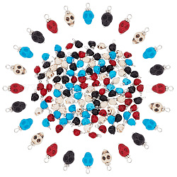 ARRICRAFT 120Pcs 4 Colros Synthetic Turquoise Pendants, Halloween Skull Charm, Dyed, with Silver Tone Brass Findings, Mixed Color, 17x8x9mm, Hole: 2.6mm, 30pcs/color