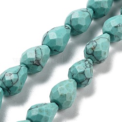 Filo di perline turchesi sintetici, sfaccettato a goccia, 10x7mm, Foro: 1.2 mm, circa 20pcs/filo, 7.87'' (20 cm)