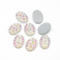 Cabochons in resina, placcato argento inferiore, ab colore placcato, ovale, bianco, 18x13x2.5mm