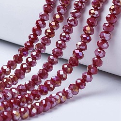 Chapelets de perles en verre électroplaqué, couleur unie opaque, de couleur plaquée ab , facette, rondelle, brun, 4x3mm, Trou: 0.4mm, Environ 130 pcs/chapelet, 16.54 pouce (42 cm)