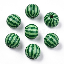 Perline di frutta in legno naturale stampate, tondo con motivo a cocomero, verde, 16x14.5mm, Foro: 3.5 mm
