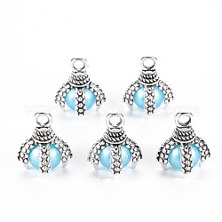 Tibetan Style Alloy Charms, ABS Plastic Imitation Pearl Beads, Cadmium Free & Lead Free, Claw, Light Sky Blue, 14x11x11mm, Hole: 2mm