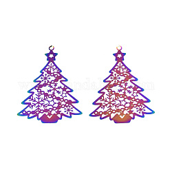 201 из нержавеющей стали большие кулоны, травленые металлические украшения, рождественская елка, Радуга цветов, 53x39x0.3 мм, отверстие : 2 мм